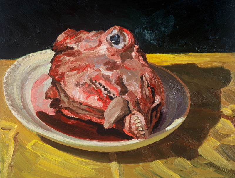 Lamb Head on a Charger; oil on canvas, 31 x 40 cm, 1987