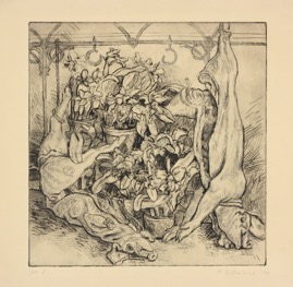 Pigs & Orchids; etching, 25 x 25 cm, 1996