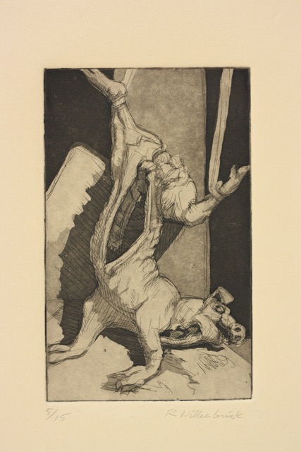 Hanging Pig; etching & aquatint, 20 x 12 cm, 1996