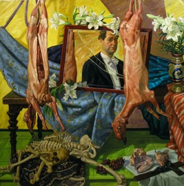 Self-Portrait with Two Carcasses; oil on canvas, 180 x 180cm, 1996