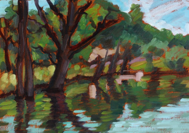 Pond; oil on cardboard, 35 x 50 cm, 2023