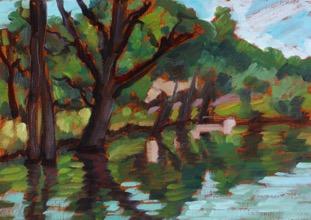 Pond; oil on cardboard, 35 x 50 cm, 2023