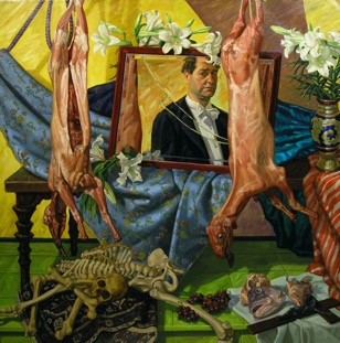 Self-Portrait with Two Carcasses; oil on canvas, 180 x 180cm, 1996